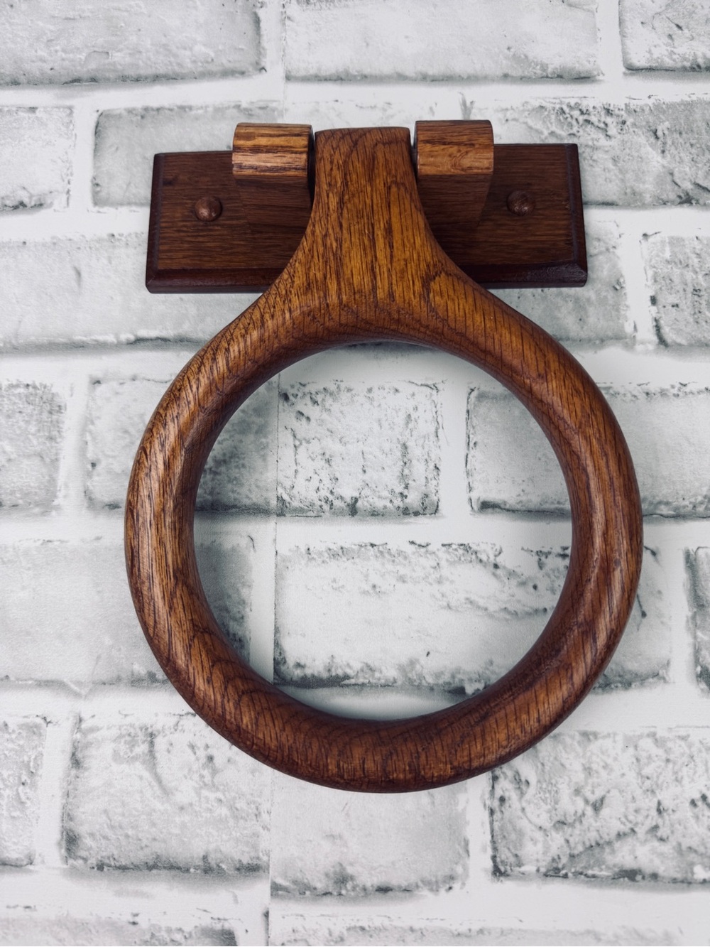 Vintage Solid Oak Wood Bathroom Hand Towel Holder Ring Wall Mount